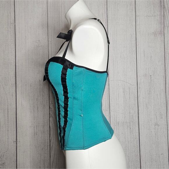VTG Y2K Morbid Threads Teal/Black Corset Top, size 34B - Picture 2 of 7